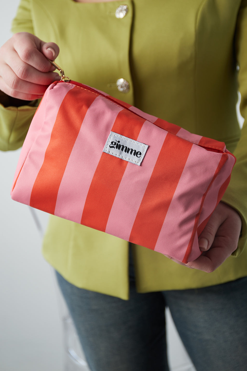 Kosmetiktasche groß Streifen - Orange pink