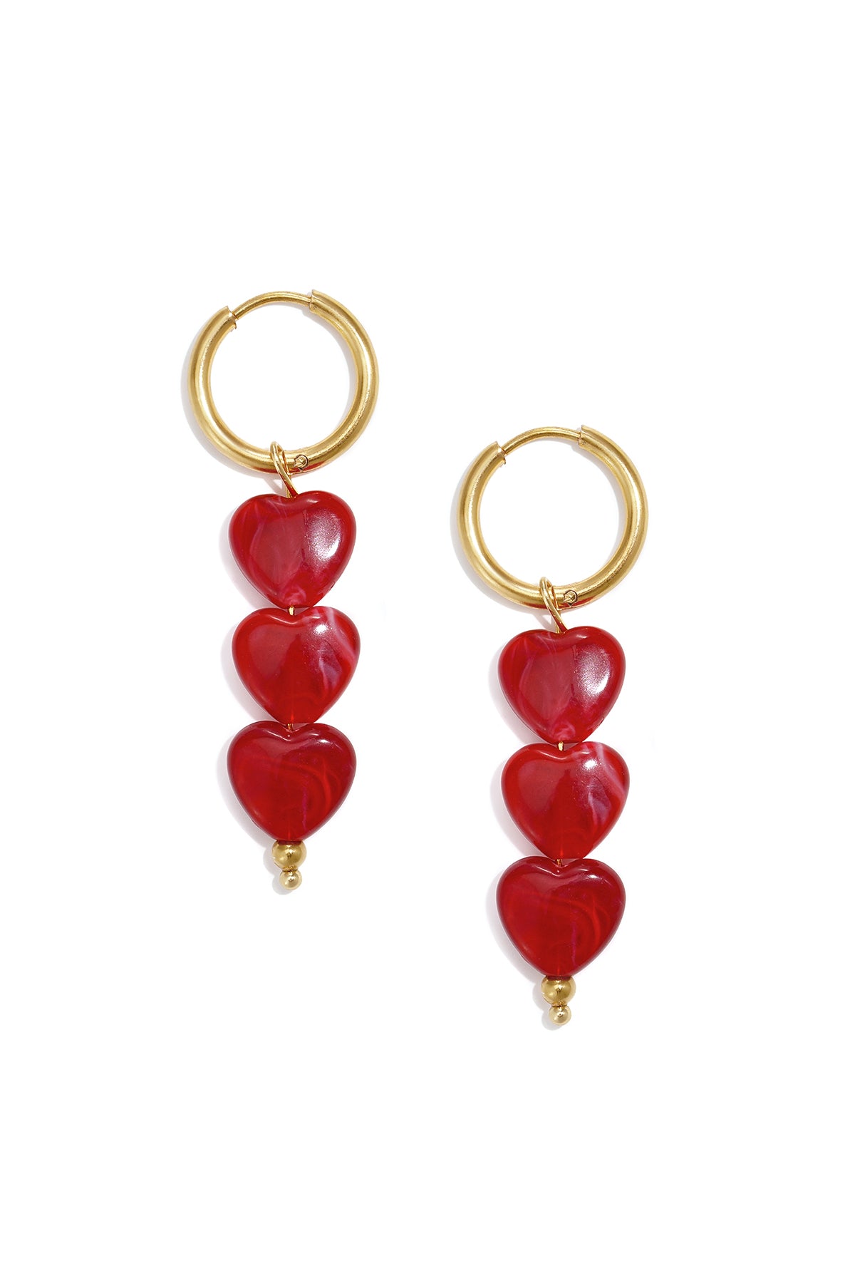 Herzförmige Ohrringe aus Edelstahlperlen, schlichte Alltags-Serie, Damenschmuck