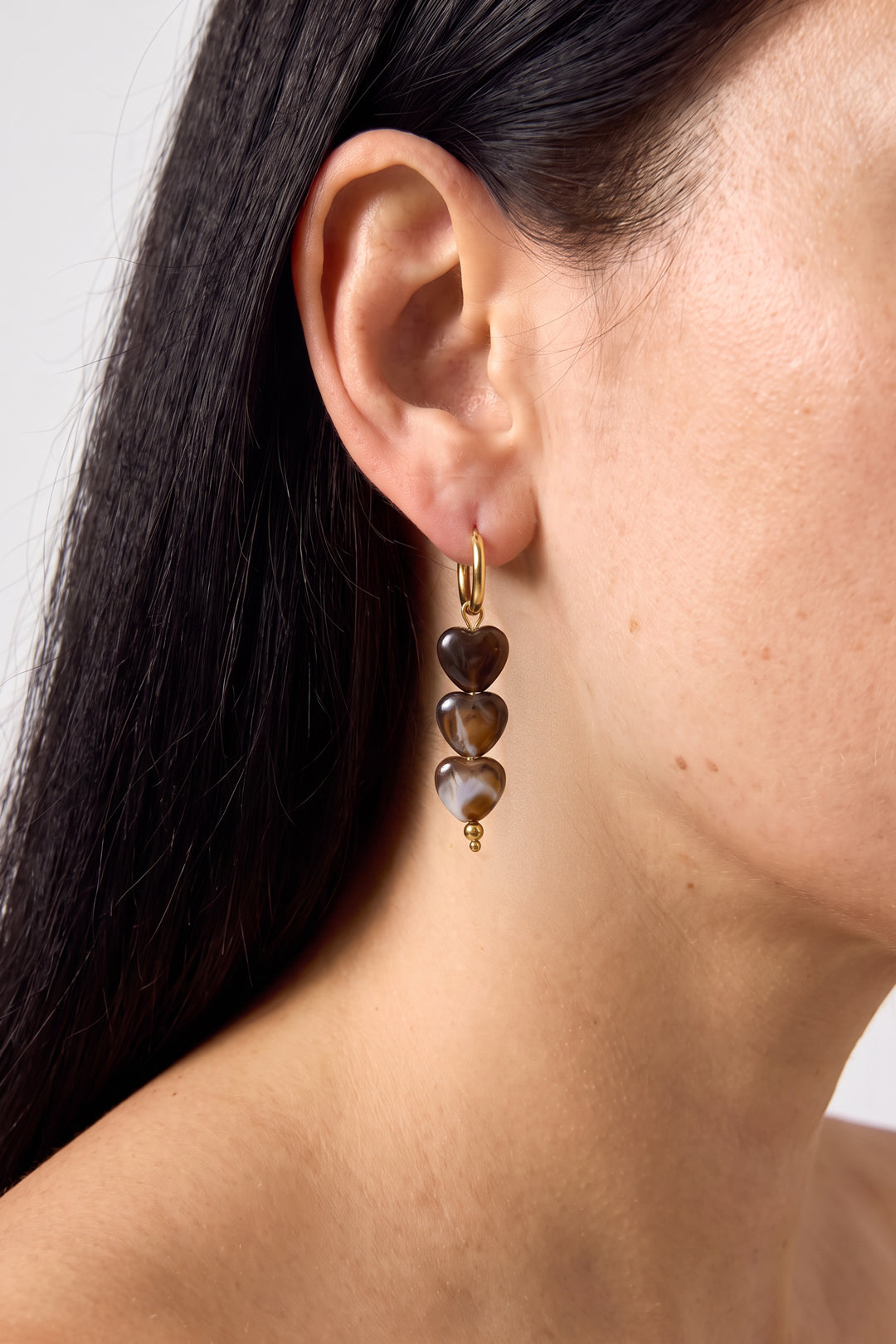 Herzförmige Ohrringe aus Edelstahlperlen, schlichte Alltags-Serie, Damenschmuck