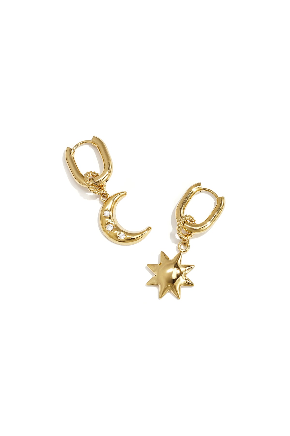 Squoval-Ohrringe mit Mond und Stern