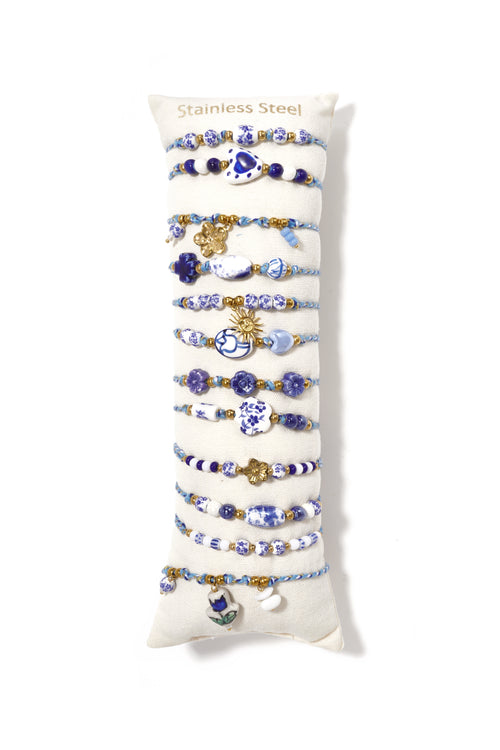 14 Karat vergoldete Keramik-Armbandsets, Blumenmuster, Urlaubs-/Strandmotiv, ethnische Serie, Damenschmuck