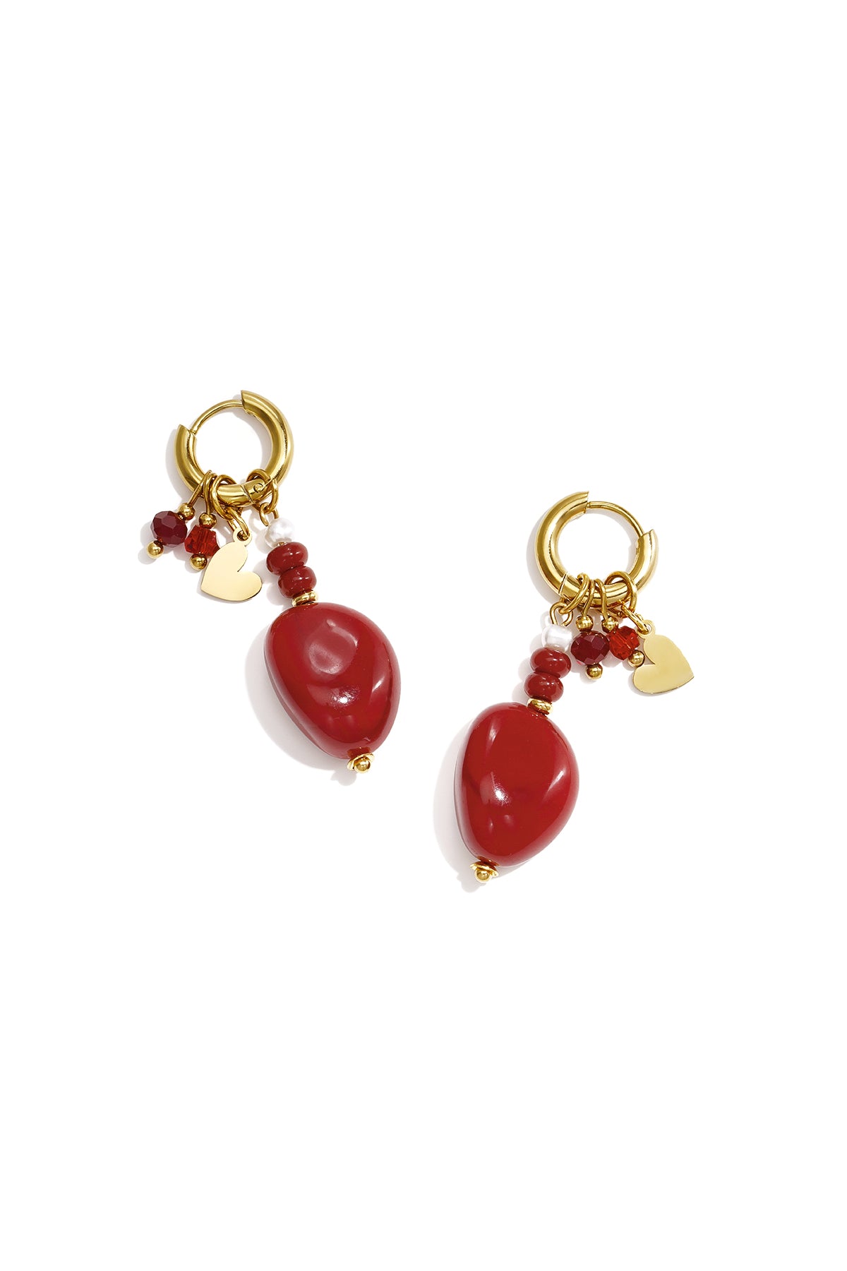 Herzförmige Ohrringe aus Edelstahlperlen, schlichte Alltags-Serie, Damenschmuck