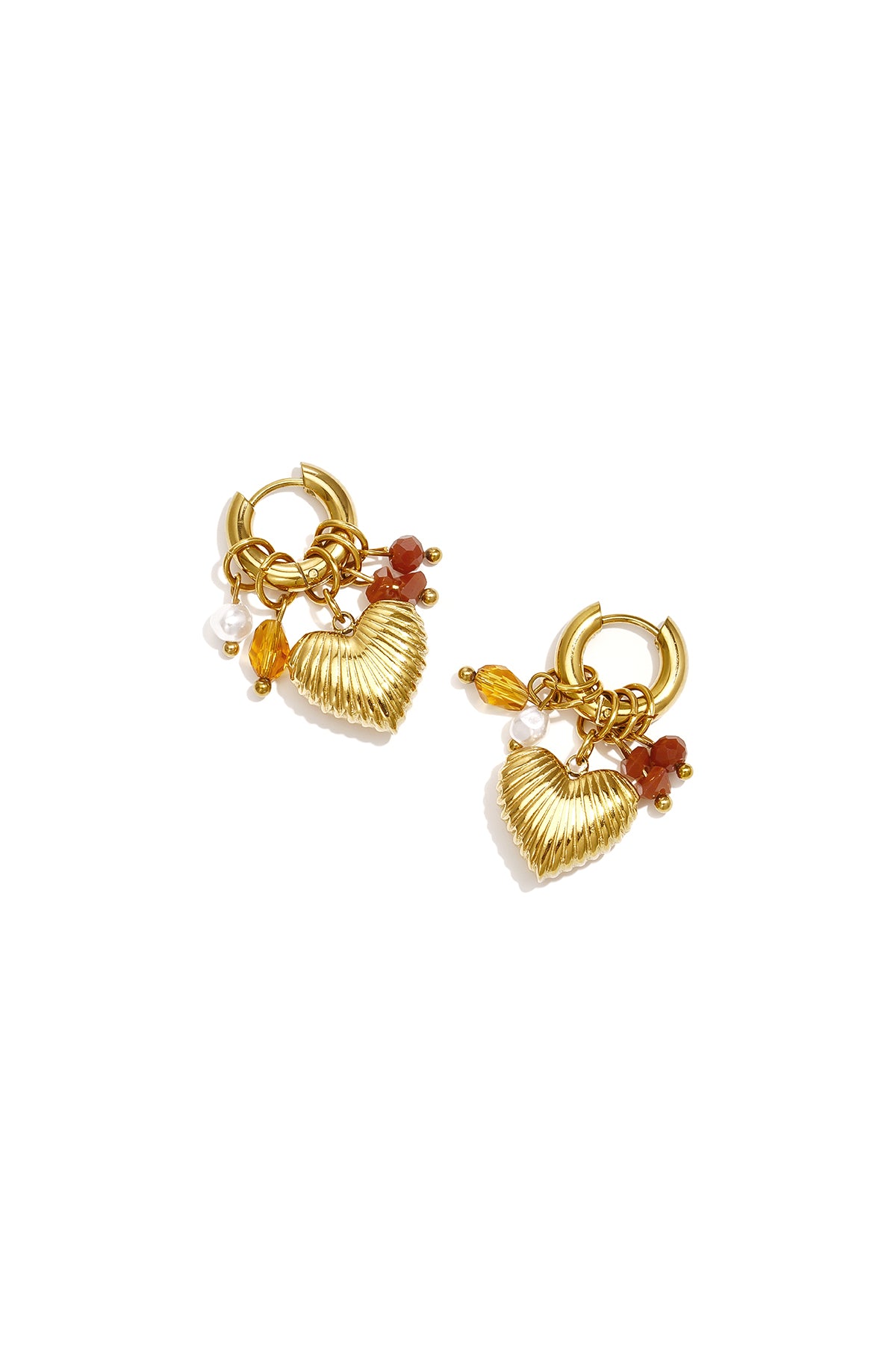Herzförmige Ohrringe aus Edelstahlperlen, schlichte Alltags-Serie, Damenschmuck