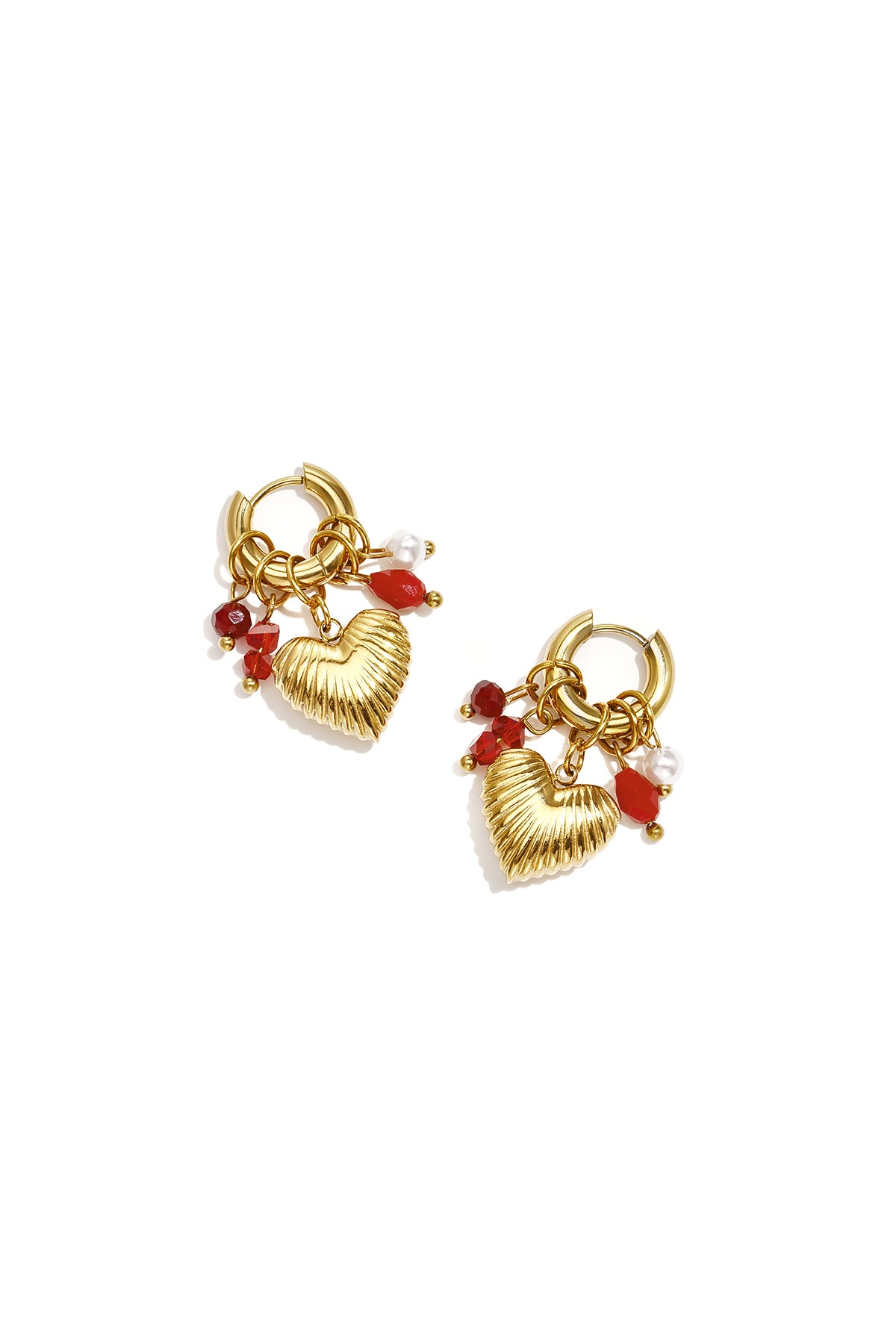 Herzförmige Ohrringe aus Edelstahlperlen, schlichte Alltags-Serie, Damenschmuck