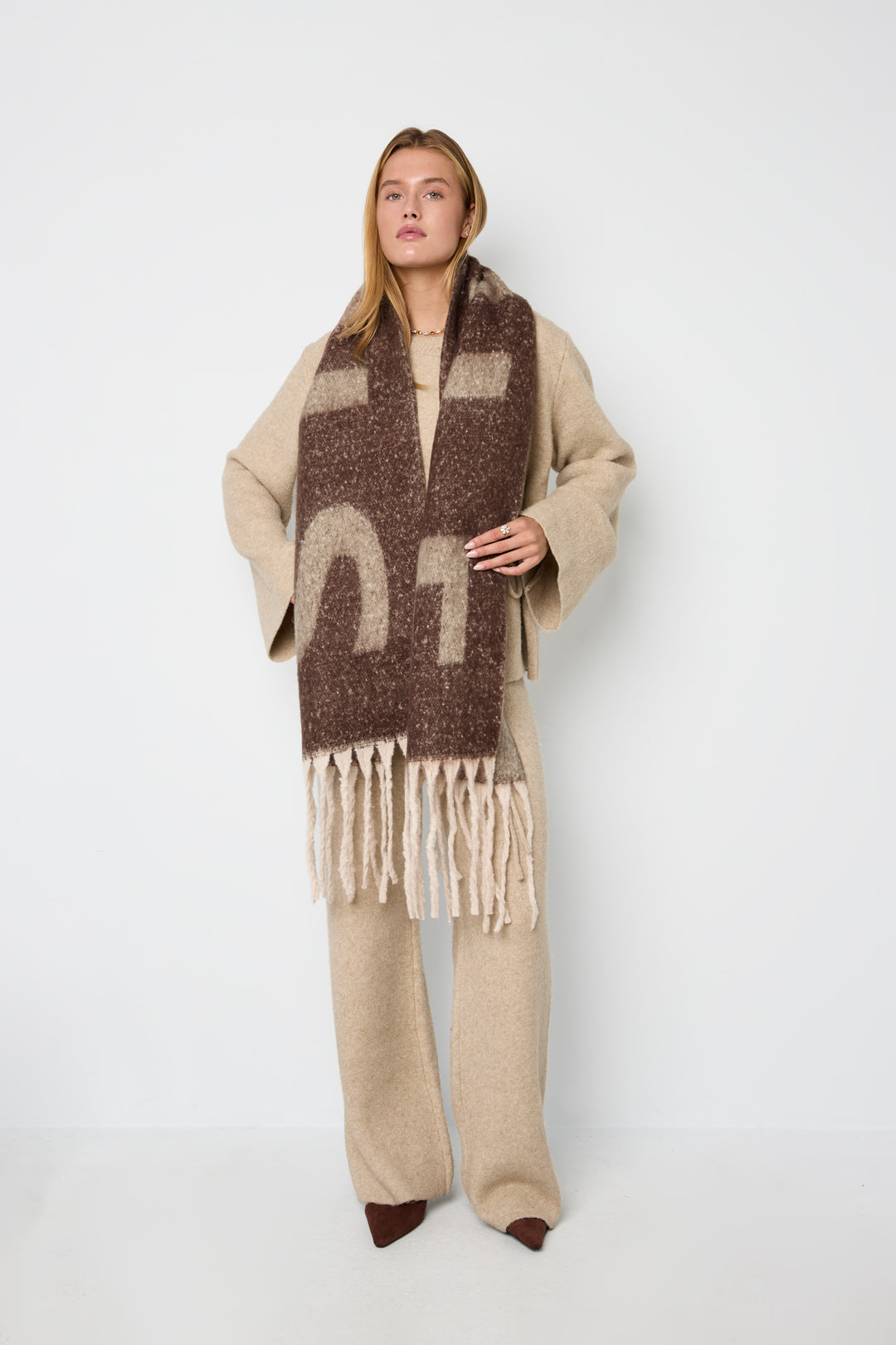 Winterschals, schlicht, aus Polyester, mit Buchstabenmuster, Alltagsaccessoires