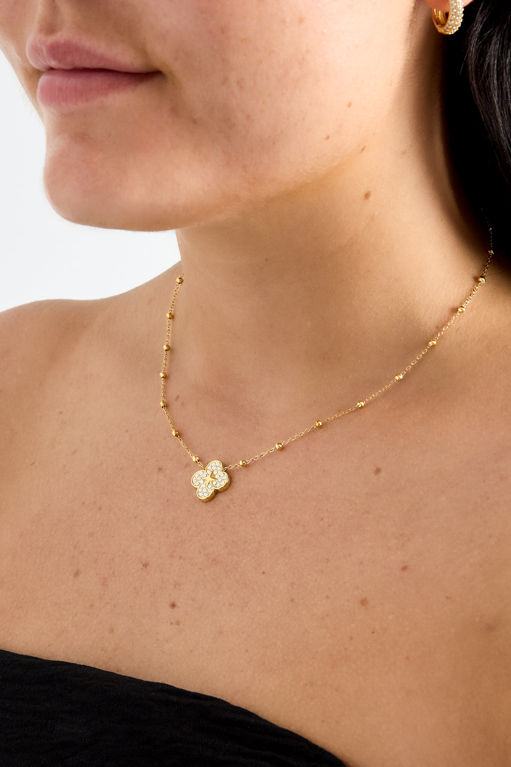 Halsketten mit Anhänger aus Edelstahl, Clover Simple Daily Simple Serie, Damenschmuck