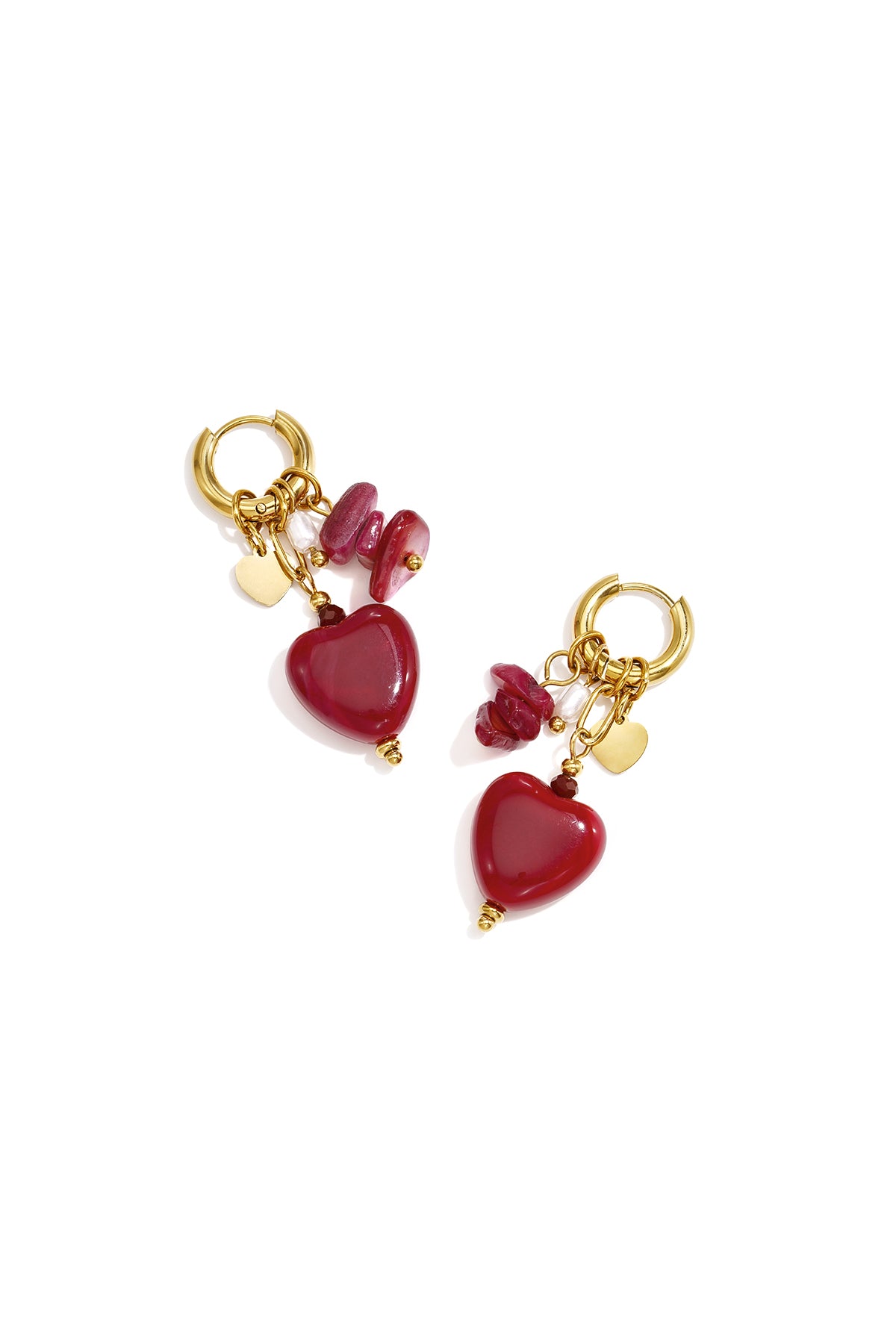 Herzförmige Ohrringe aus Edelstahlperlen, schlichte Alltags-Serie, Damenschmuck