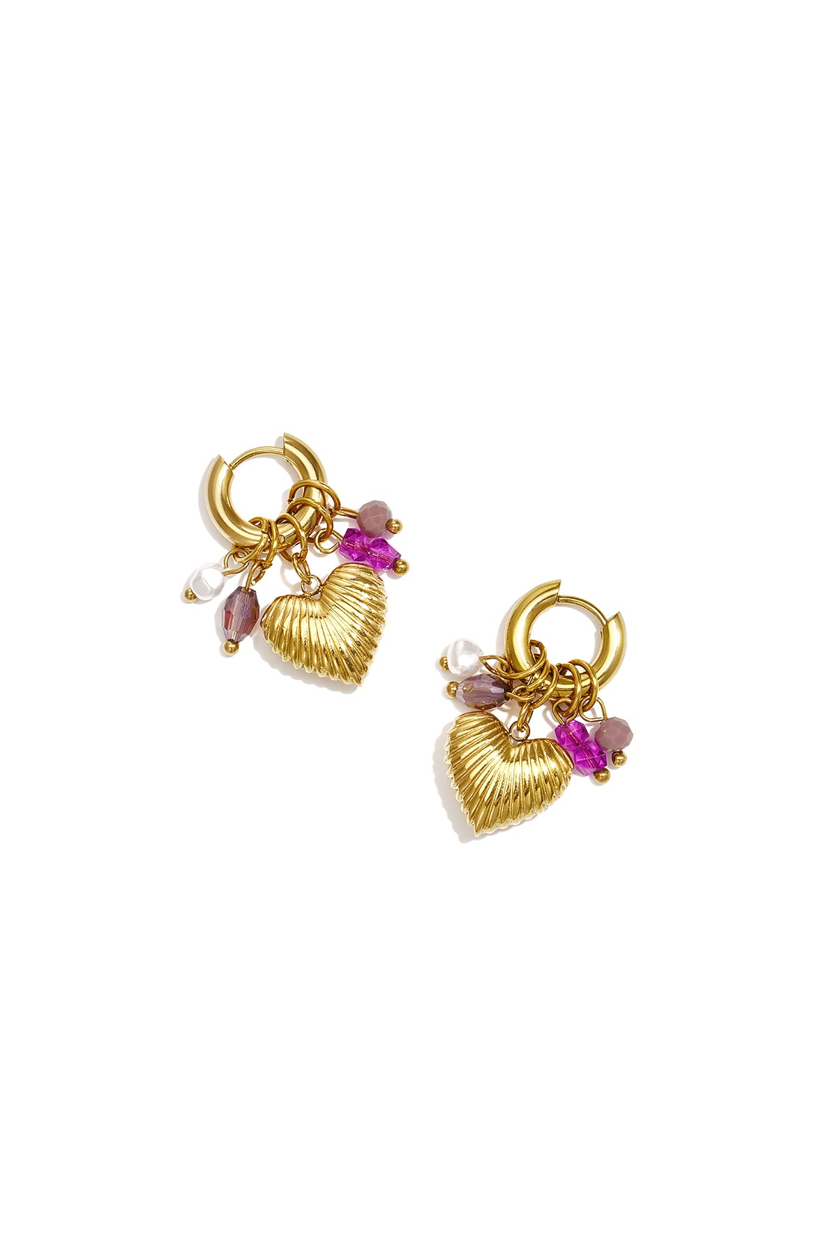 Herzförmige Ohrringe aus Edelstahlperlen, schlichte Alltags-Serie, Damenschmuck