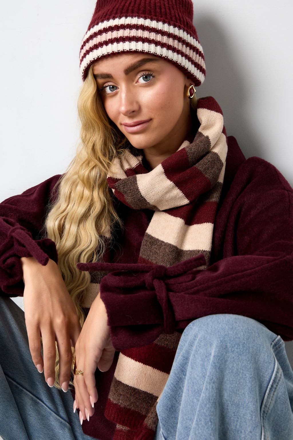 Winterschals, gestreift, schlicht, aus Polyester, Alltagsaccessoires