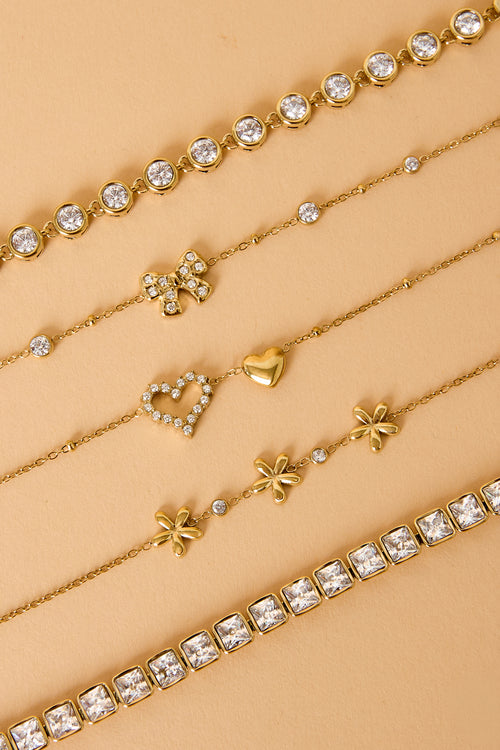 14 Karat vergoldetes Edelstahl-Charm-Armband mit Schleife, schlichte Alltags-Serie, Damenschmuck