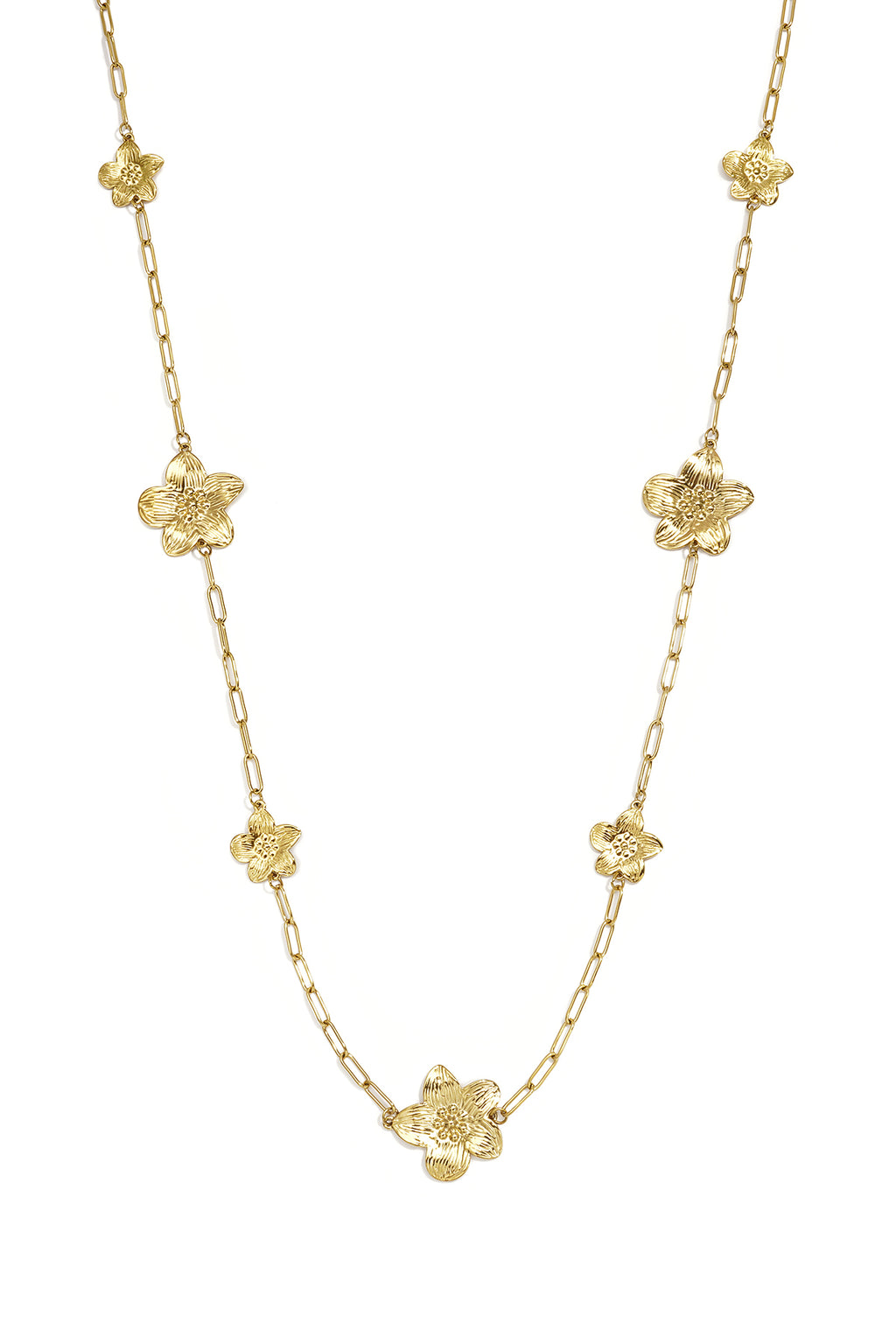 Lange Halskette aus Edelstahl, Blumenmuster, lässig-schlichte Serie, Damenschmuck