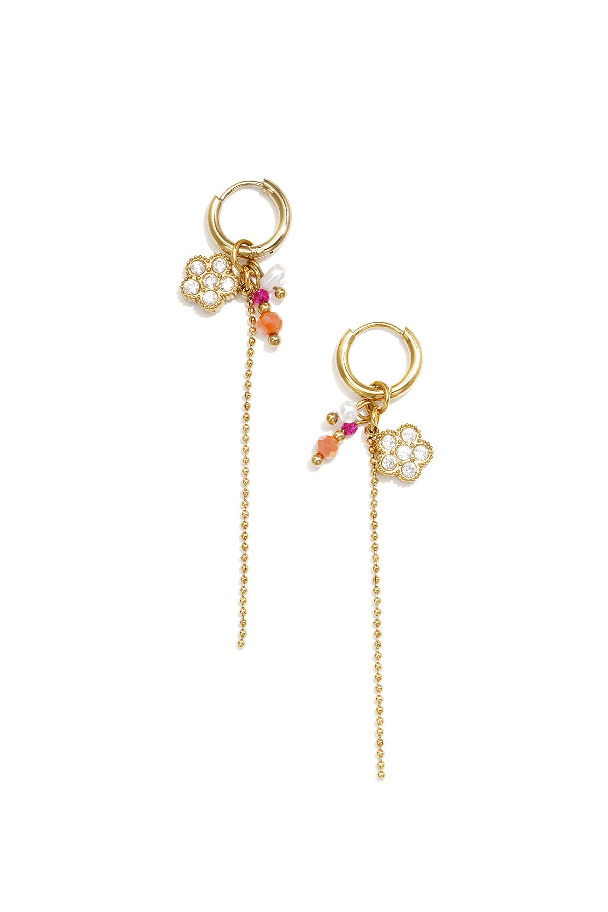 Ohrringe mit Perlen, Kette und Blumenanhänger