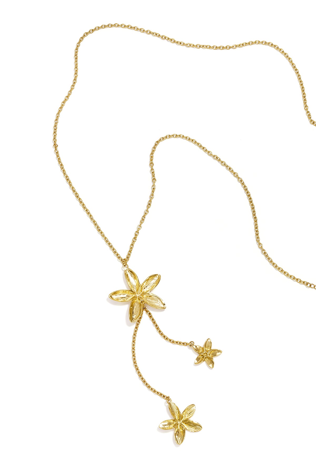 Lange Halskette aus Edelstahl, Blumenmuster, lässig-schlichte Serie, Damenschmuck